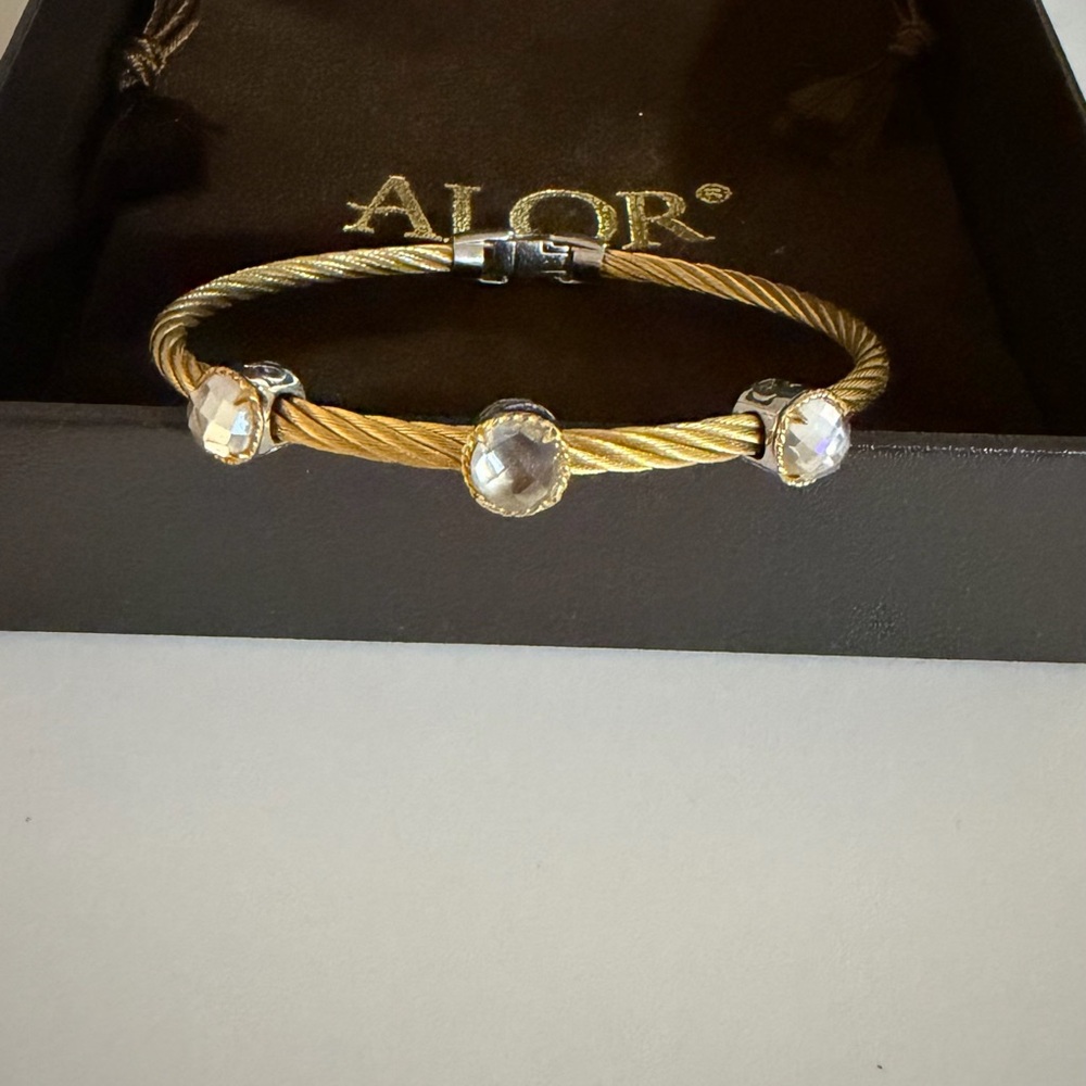 ALOR 18k Gold-Tone Cable Bracelet with White Topaz
